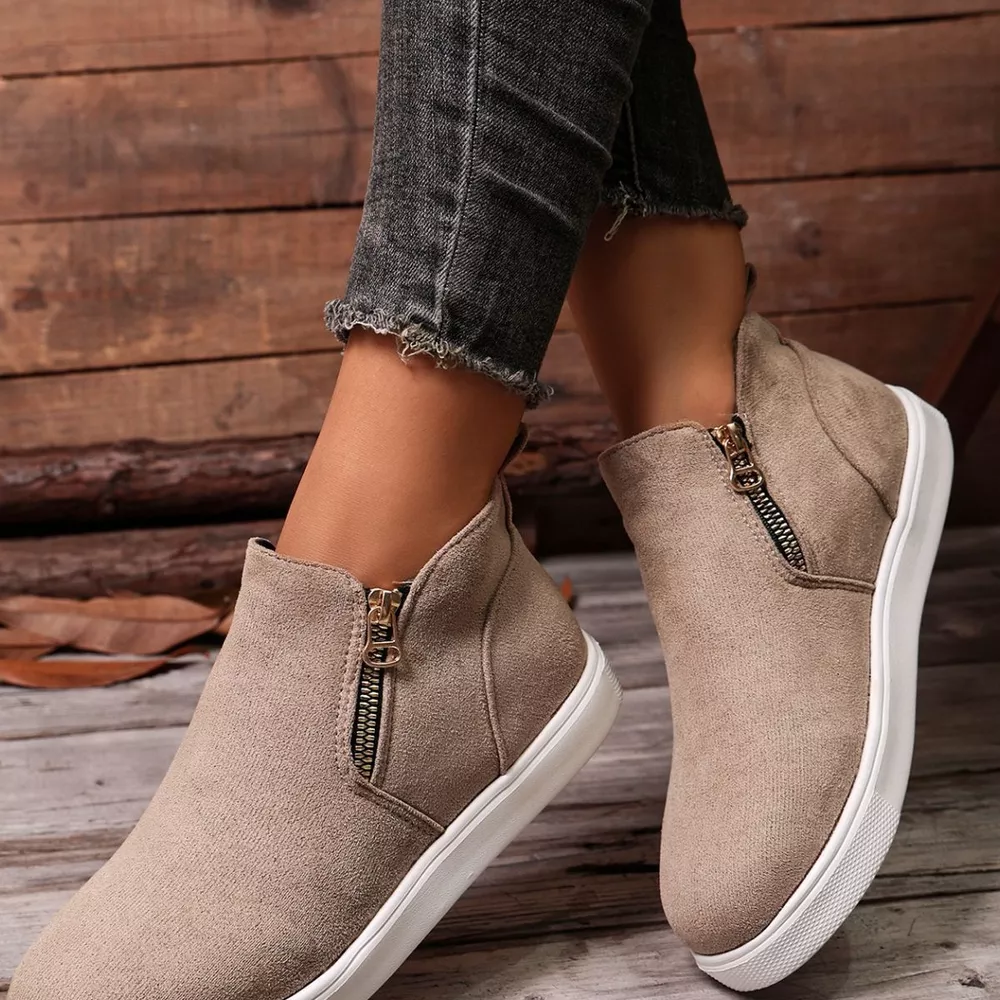 Suede Ankle Boots with Side Zipper, image 13