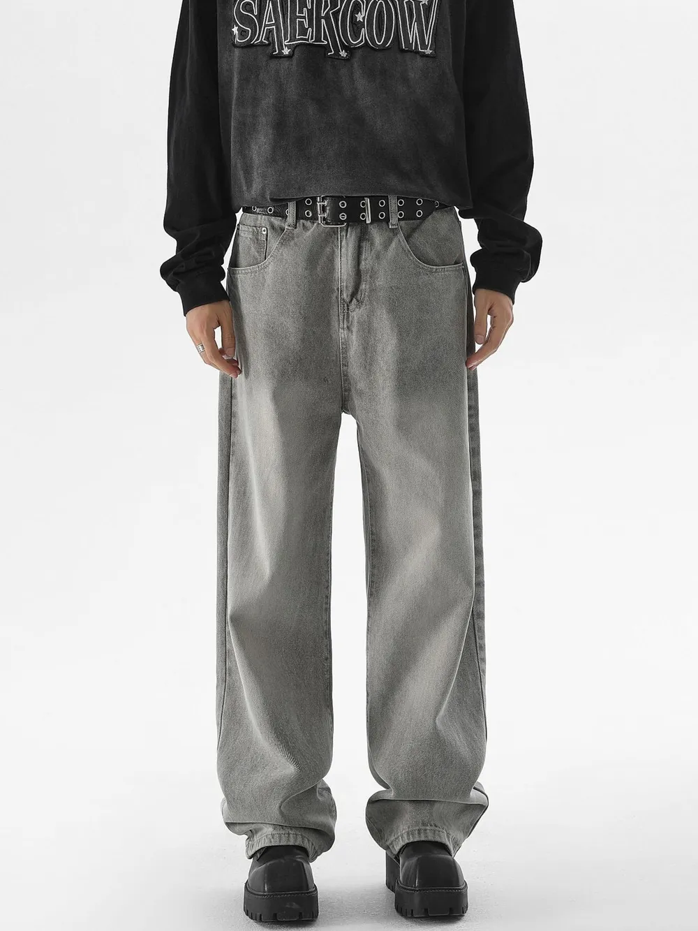 Men's Vintage Wash Wide Leg Jeans, image 2