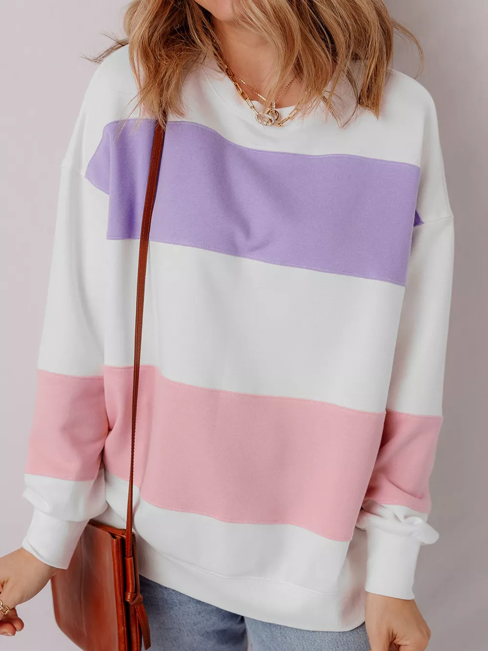 Colorblock Patchwork Drop Shoulder Crewneck Sweatshirt, image 4