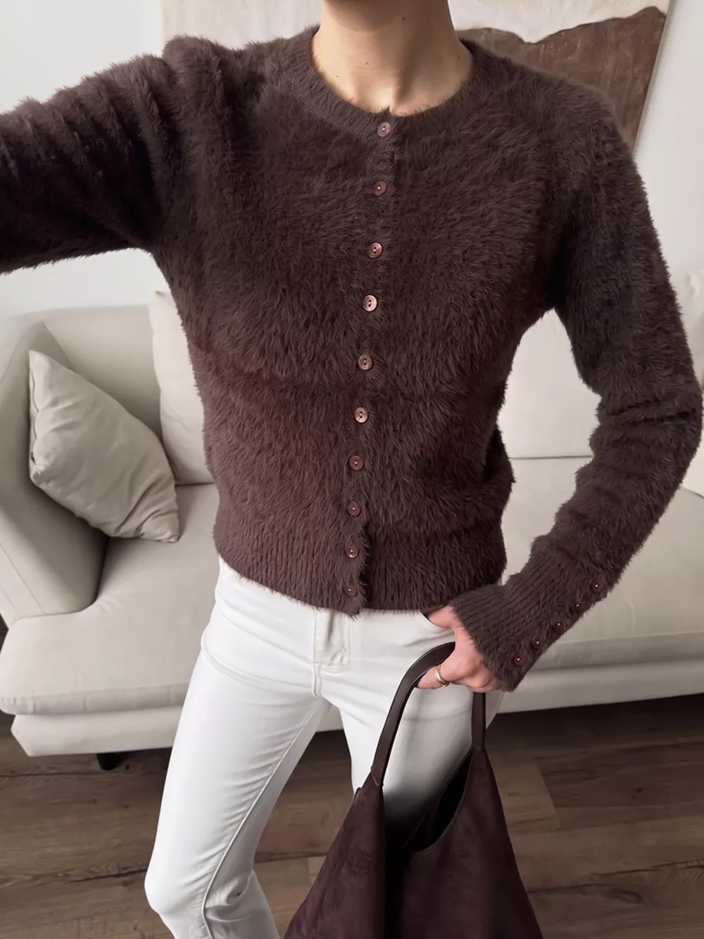 Soft Fuzzy Button-Down Cropped Cardigan, image 22
