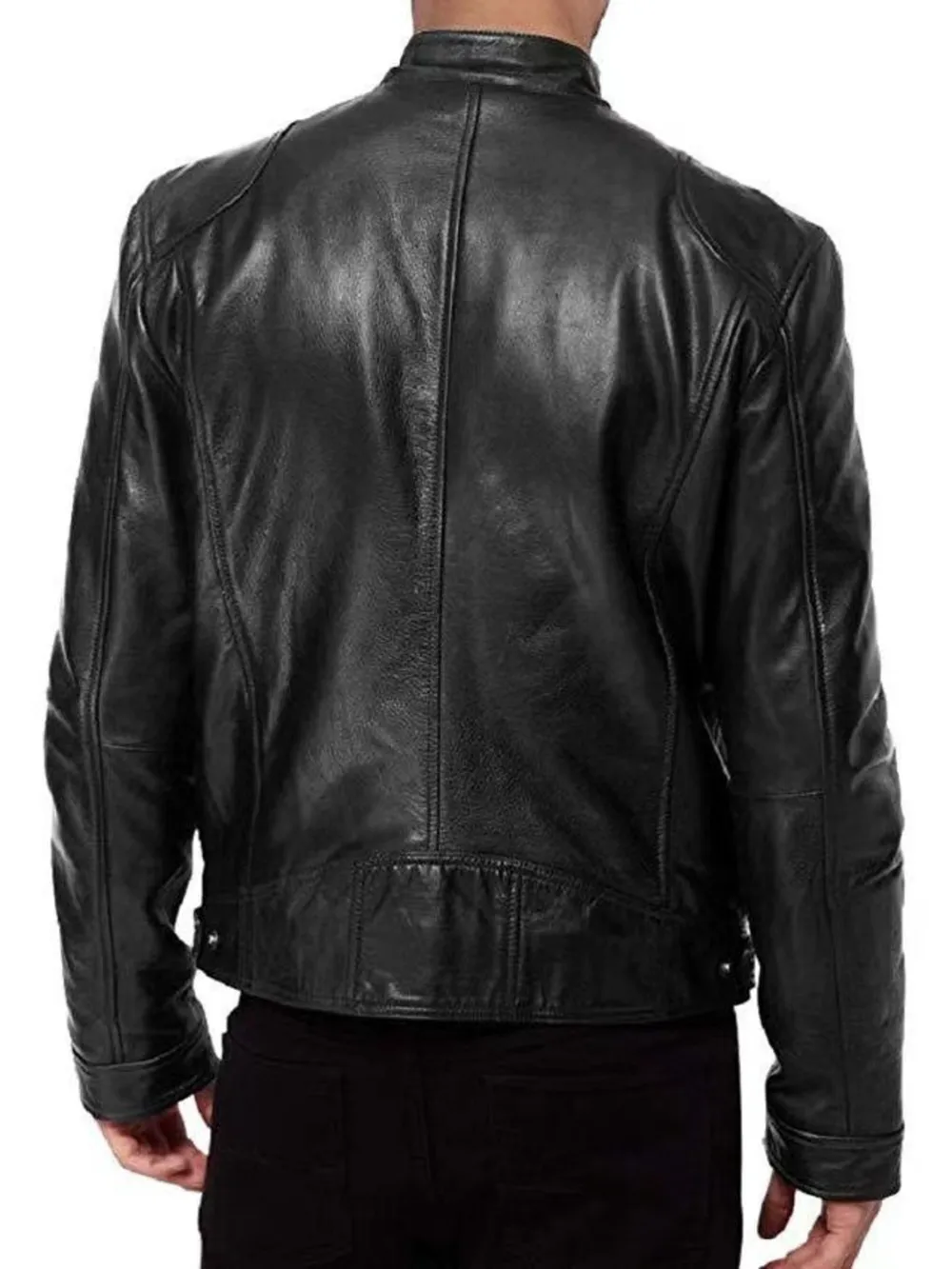 Men's Full Size Leather Biker Jacket with Zipper Pockets Plus Size, image 2