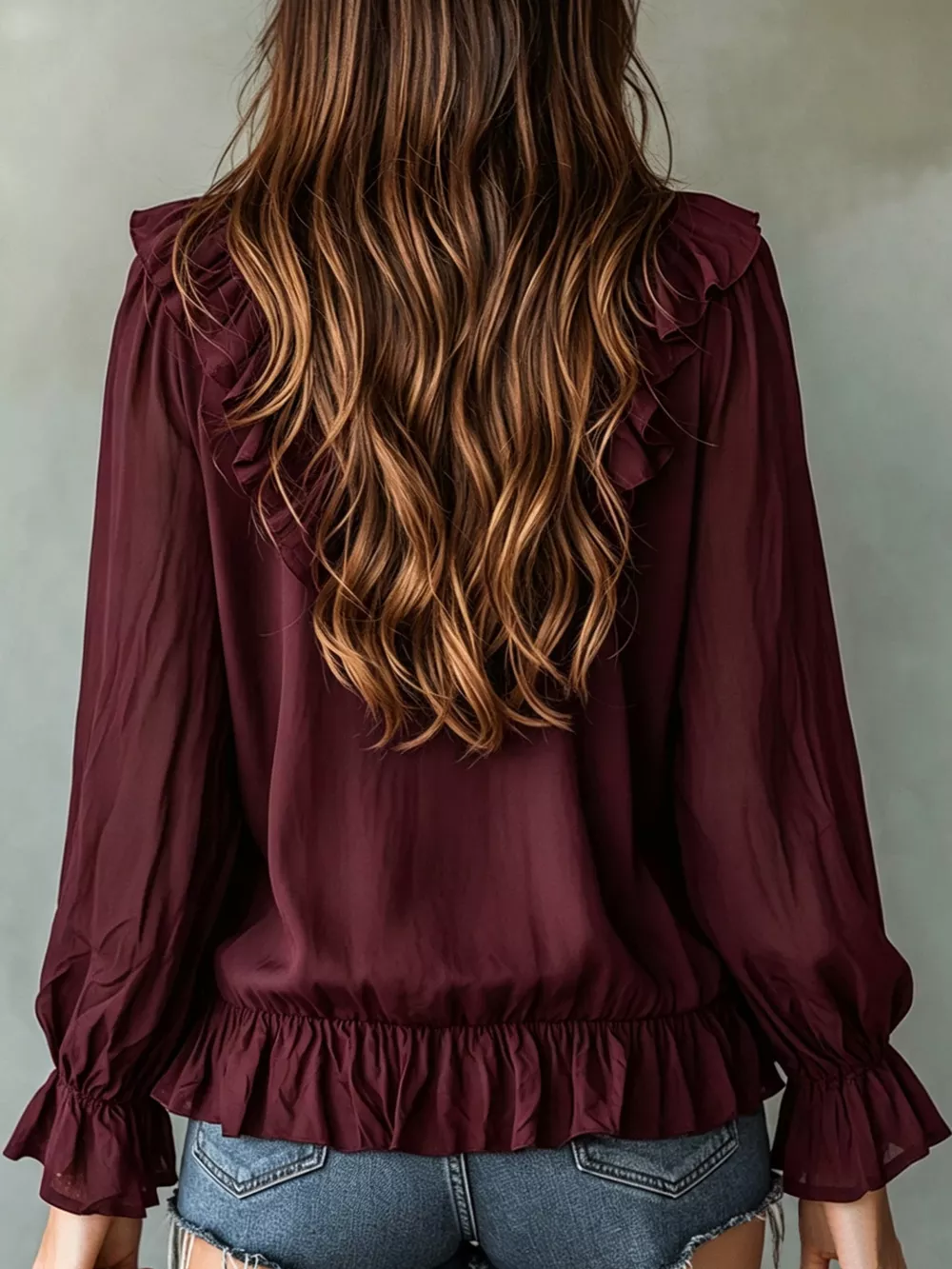 Ruffle V-Neck Long Sleeve Blouse, image 8