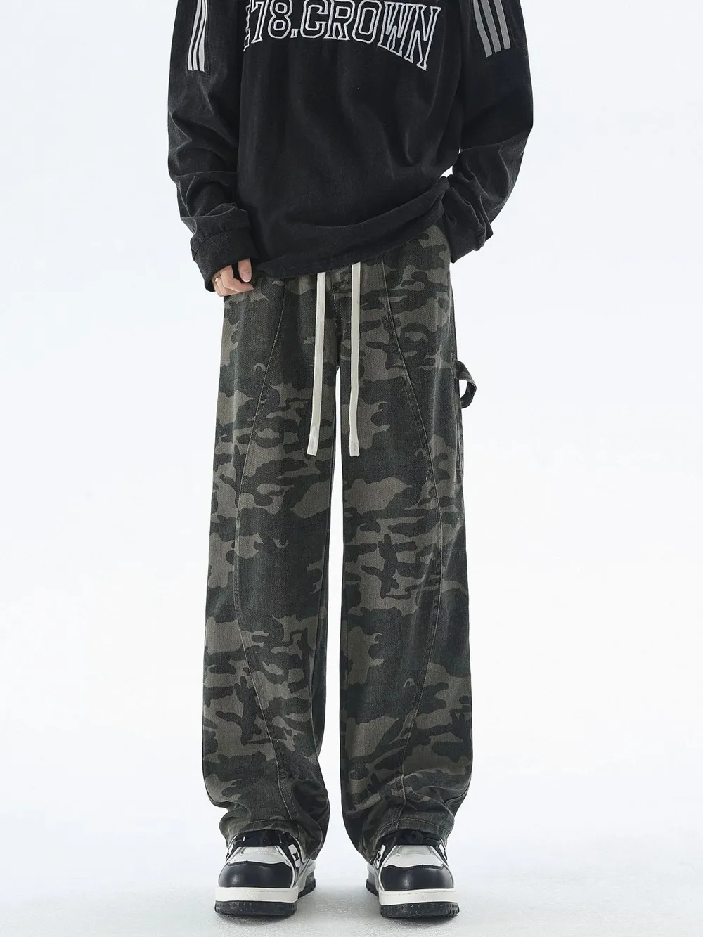 Men's Plus Size Camouflage Cargo Pants with Drawstring