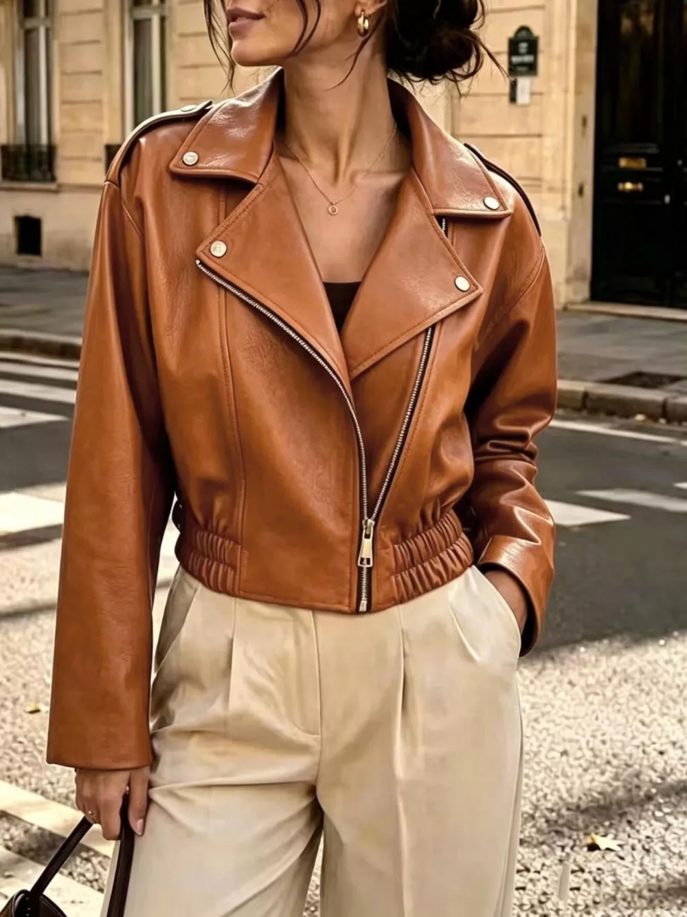 Faux Leather Cropped Biker Jacket