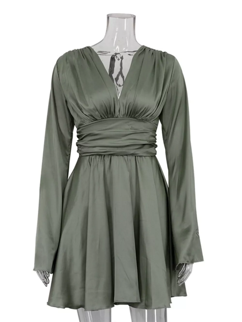 V-Neck Satin Mini Dress with Flowy Sleeves, image 5