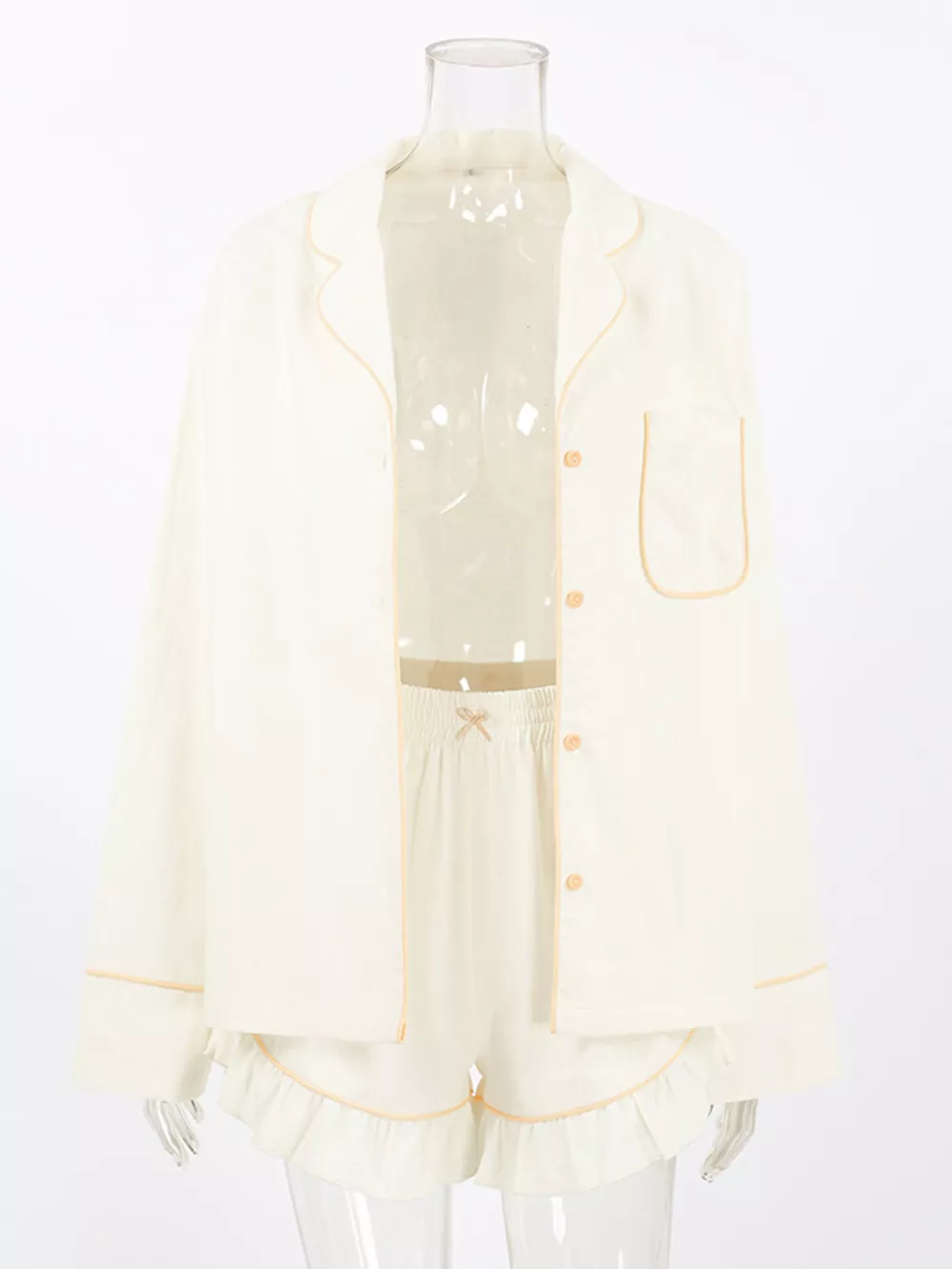 Contrast Trim Long Sleeve Top and Shorts Lounge Set, image 11