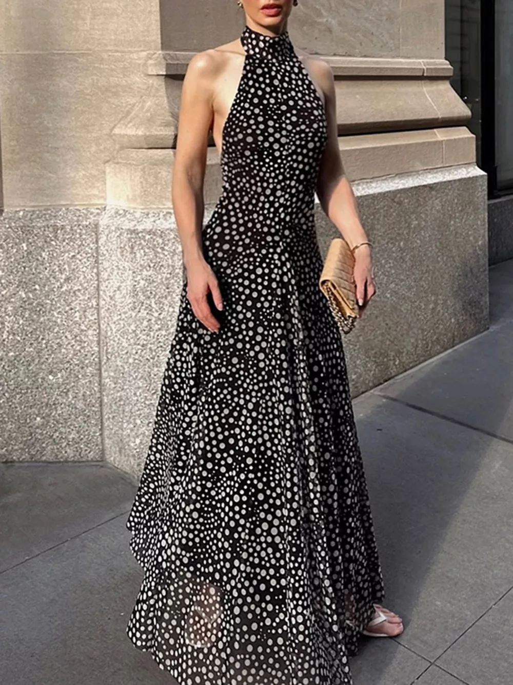 Halter Neck Polka Dot Maxi Dress, image 3