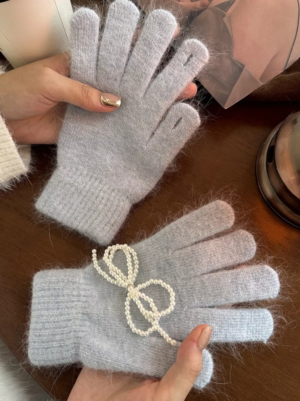 Pearl Embellished Knit Gloves, image 11