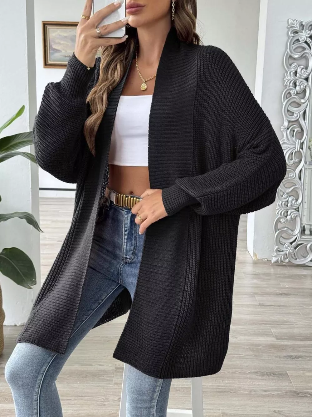 Full Size Open Front Long Sleeve Cardigan Plus Size, image 4
