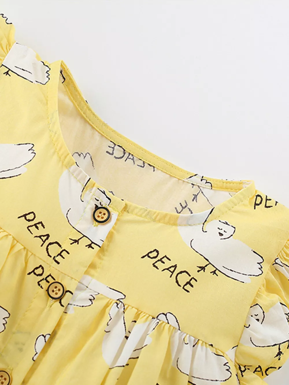 Children's Peace Dove Print Button-Down Ruffle Sleeve Dress, image 4