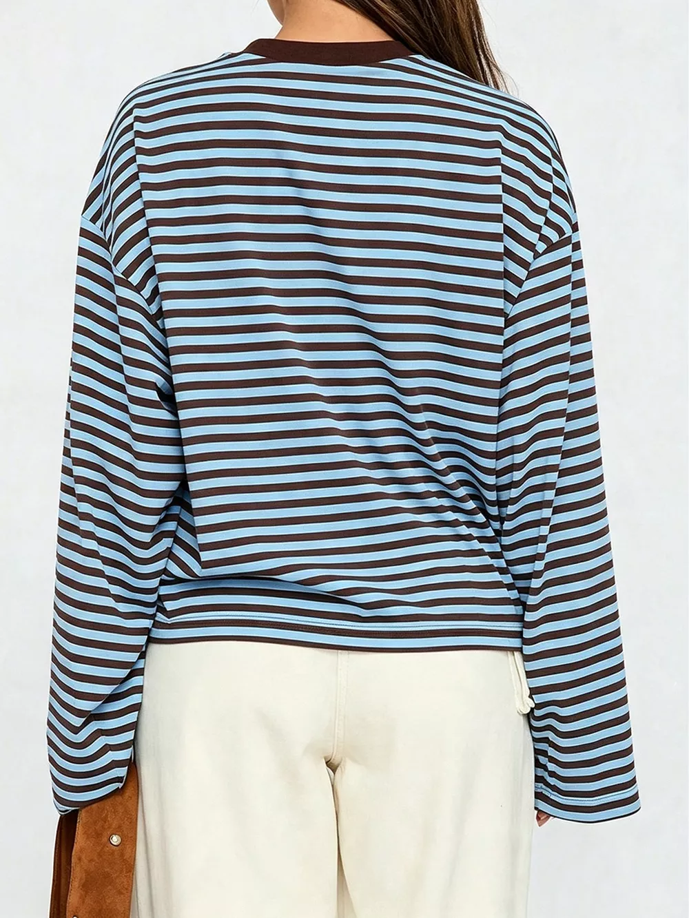 Full Size Casual Long-Sleeve Striped Crew Neck T-Shirt Plus Size, image 18