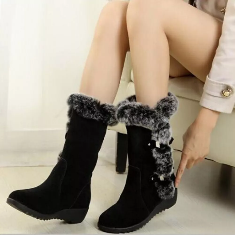 Fur Trim Round Toe Boots, image 3