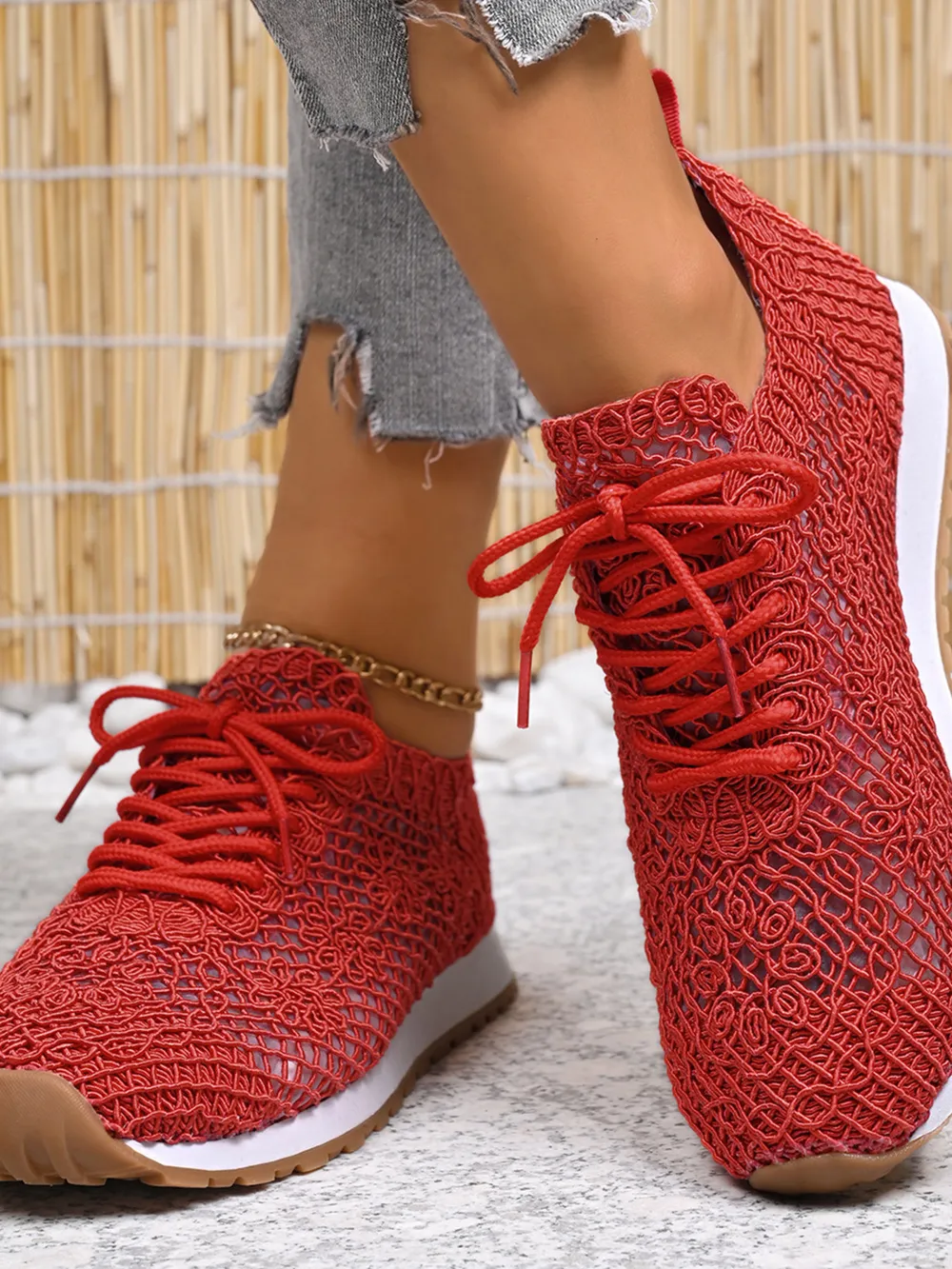 Breathable Mesh Lace-Up Sneakers, image 10