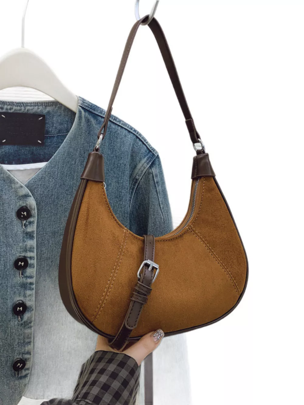 Suede Crescent Shoulder Bag, image 5