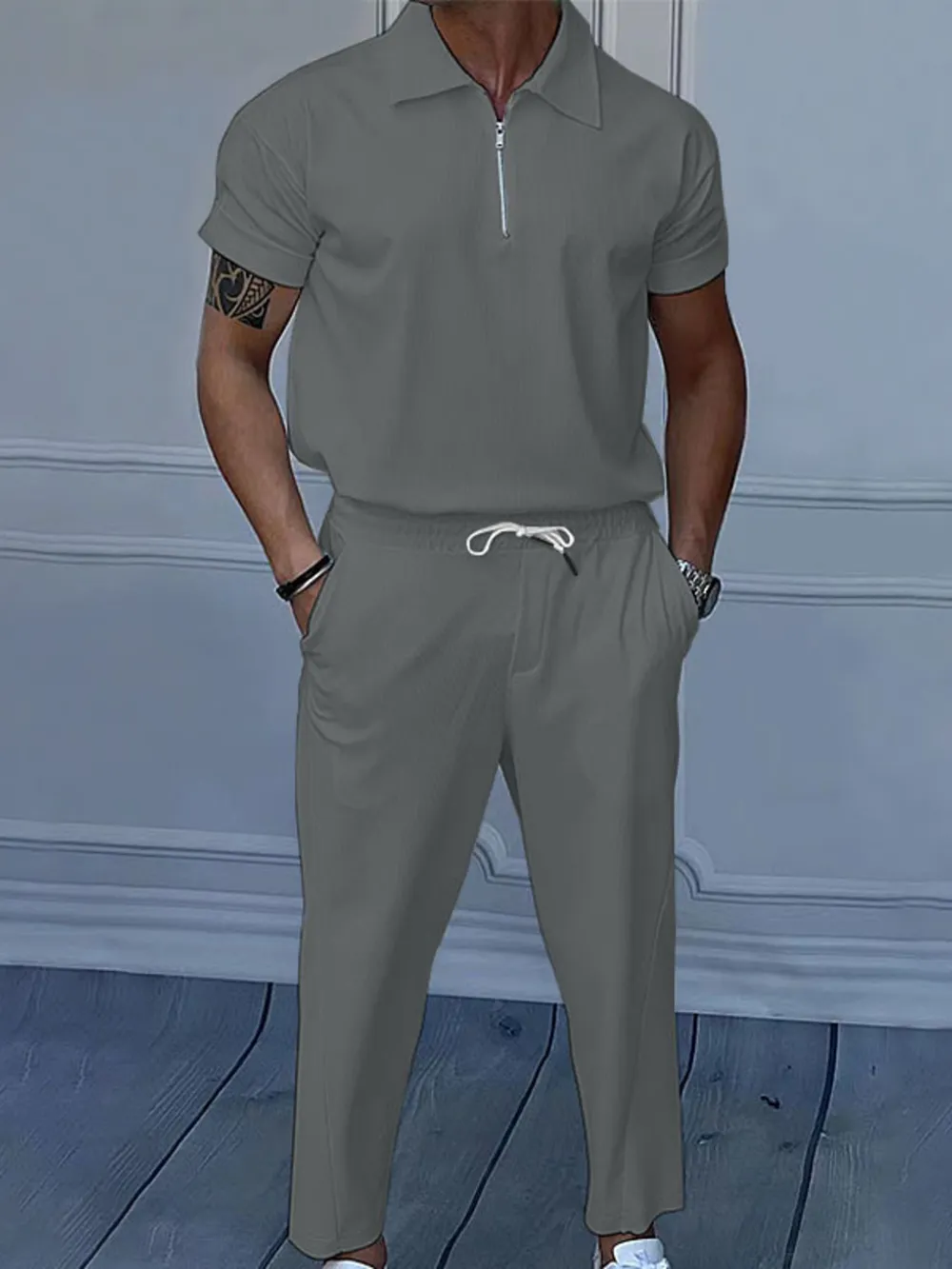 Men's Full Size Quarter Zip Short Sleeve Polo and Pants Set Plus Size, image 6