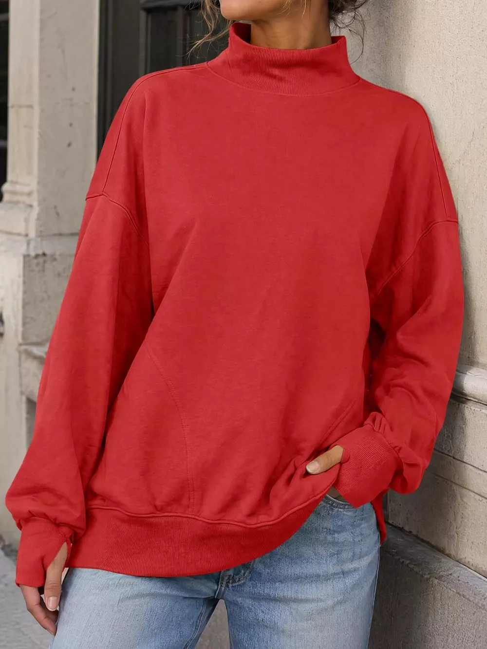 Mock Neck Oversized Sweatshirt, image 2
