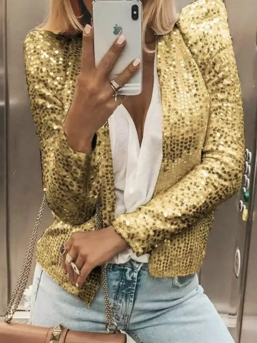 Full Size Sequin Long Sleeve Jacket Plus Size, image 2