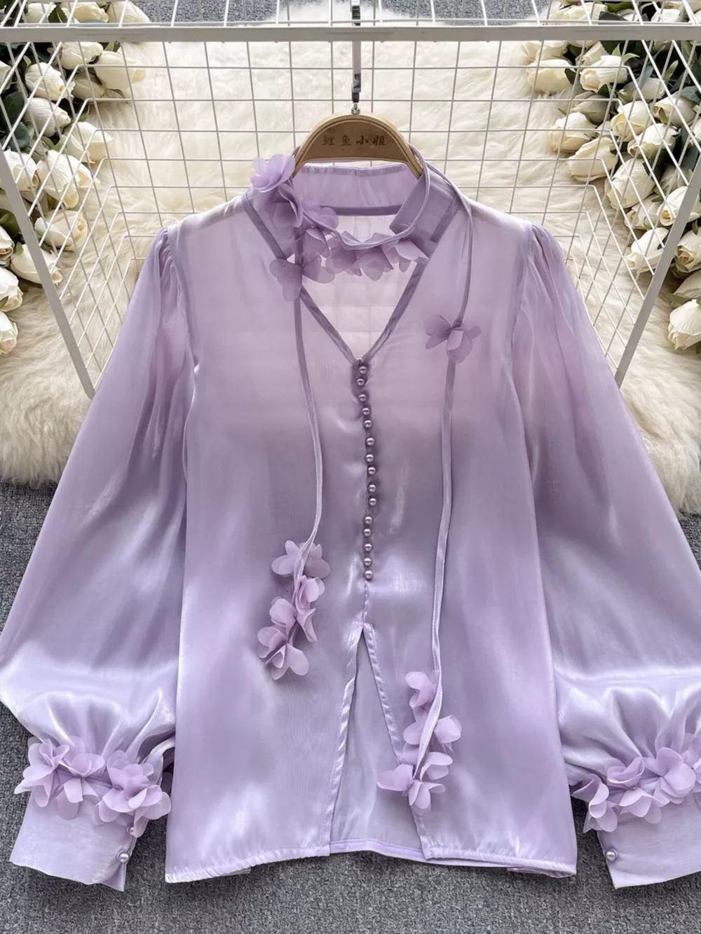 Sheer Floral Embellished Shirt, image 4