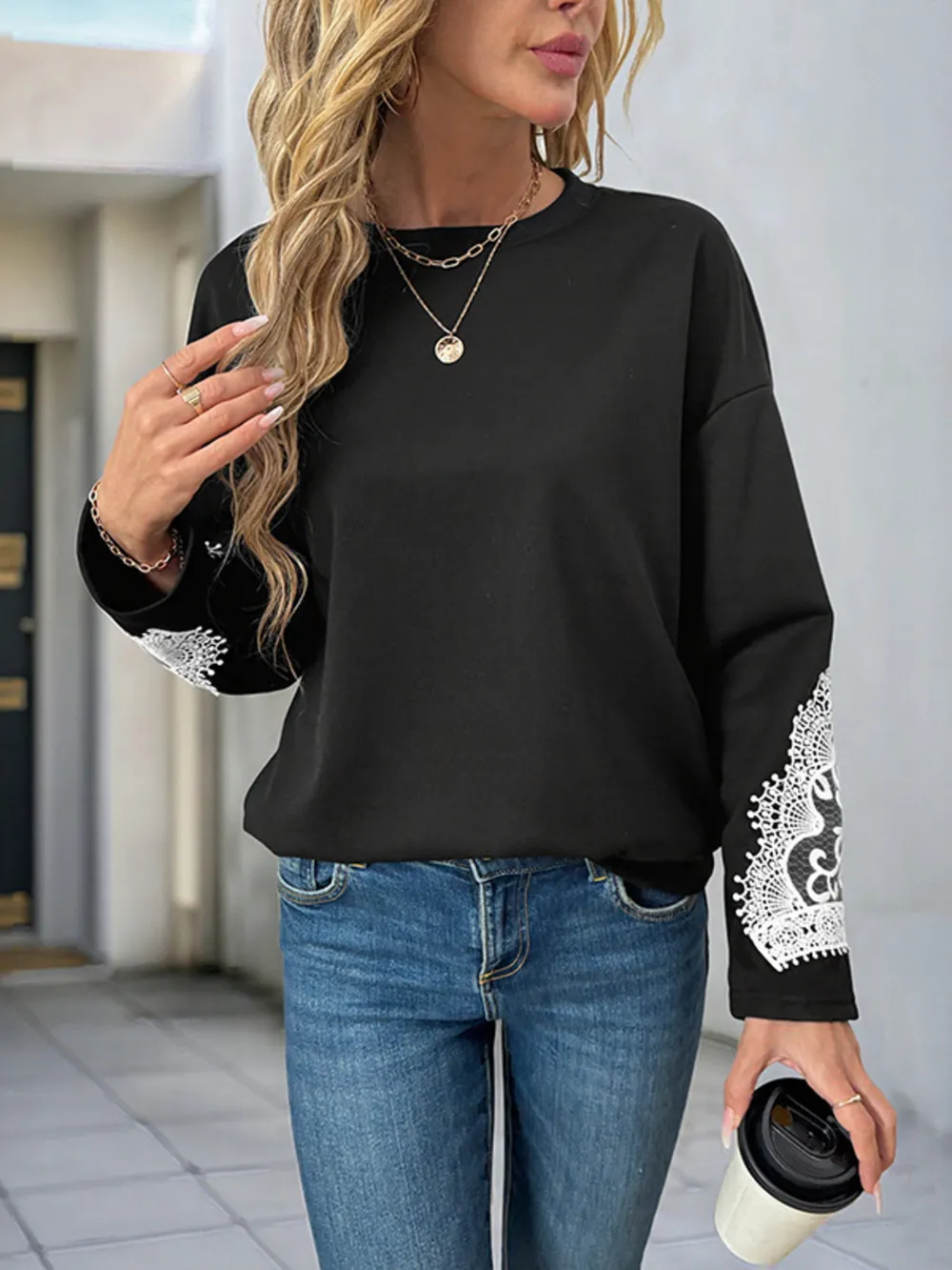 Lace Detail Long Sleeve Sweatshirt, image 6
