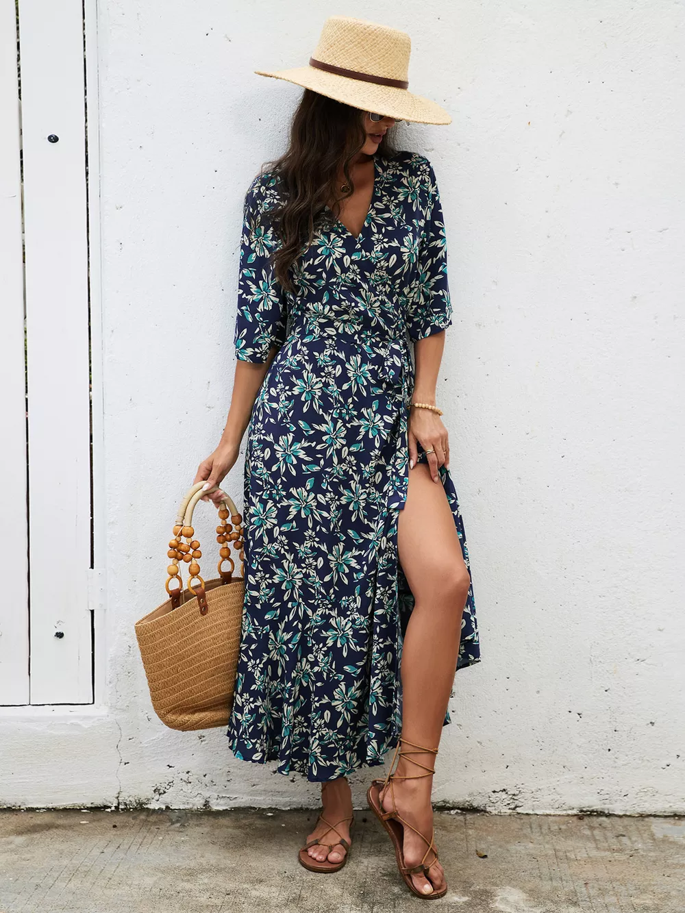 Slit Printed Surplice Midi Dress, image 6