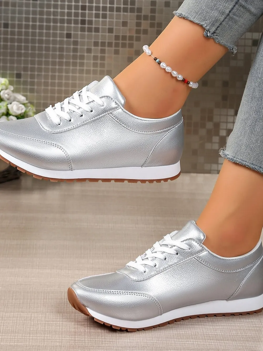 Round Toe Lace-Up Sneakers, image 4