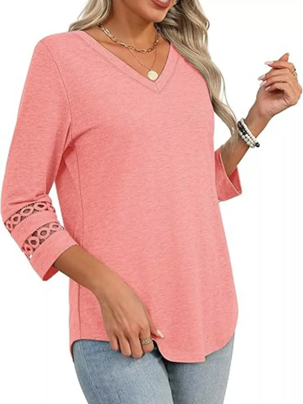 V-Neck Cutout 3/4 Sleeve T-Shirt, image 27