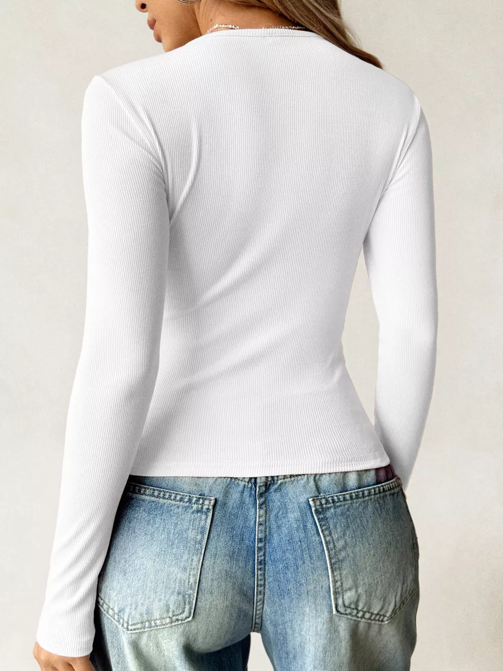 Ribbed Knit Long Sleeve Fitted T-Shirt, image 17