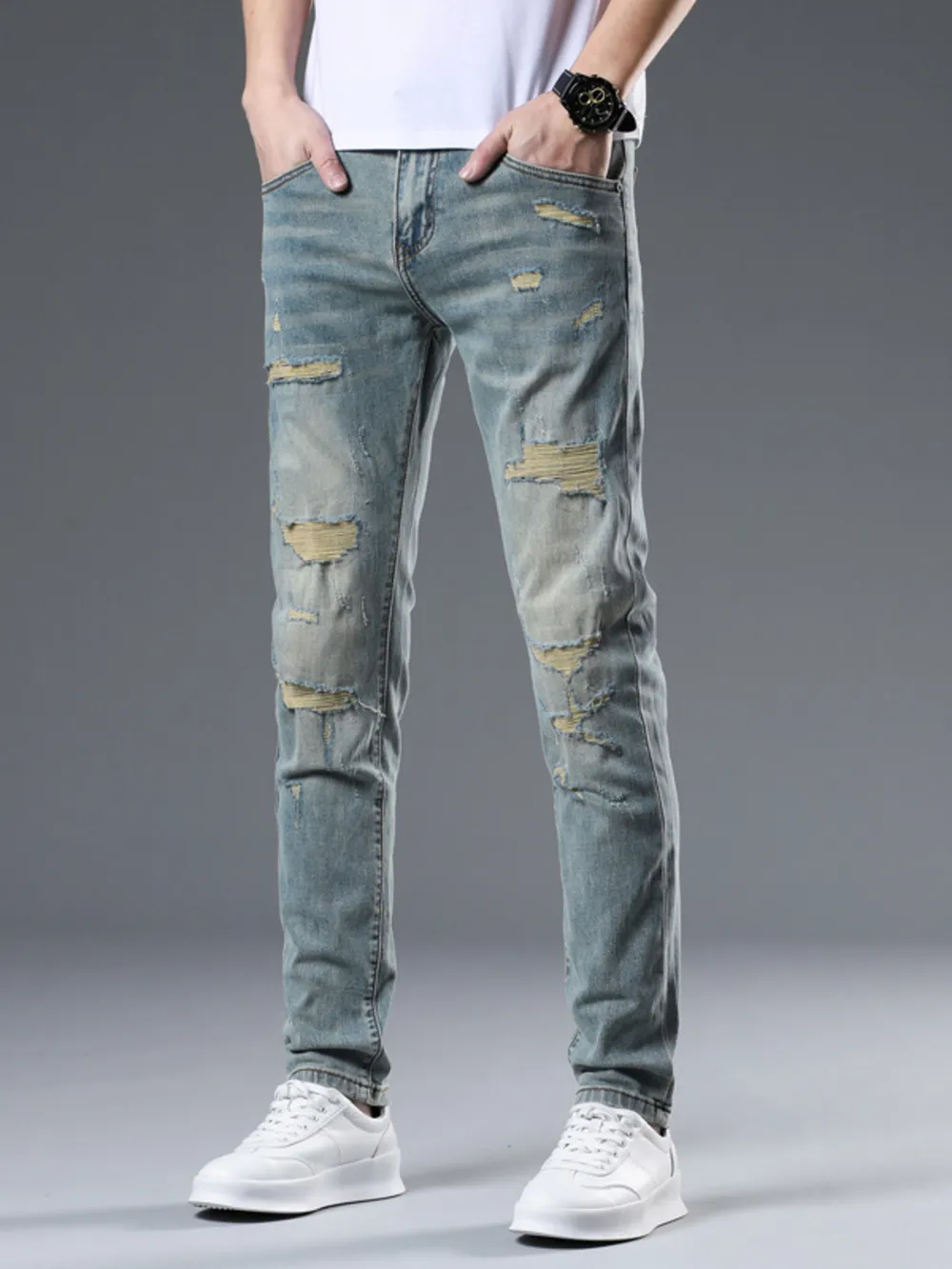 Men's Distressed Slim Fit Jeans, image 3