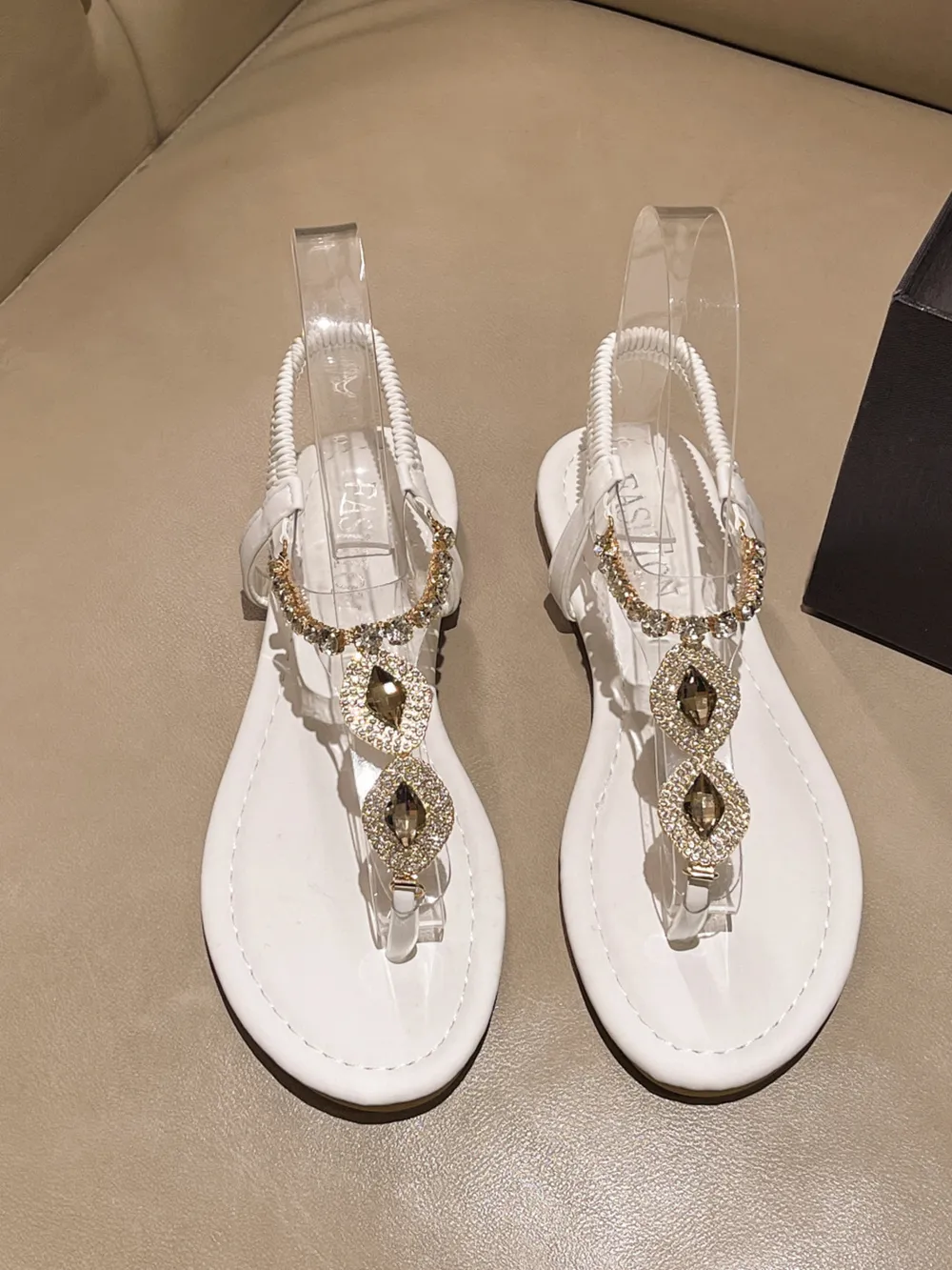 Rhinestone T-Strap Flat Sandals, image 8