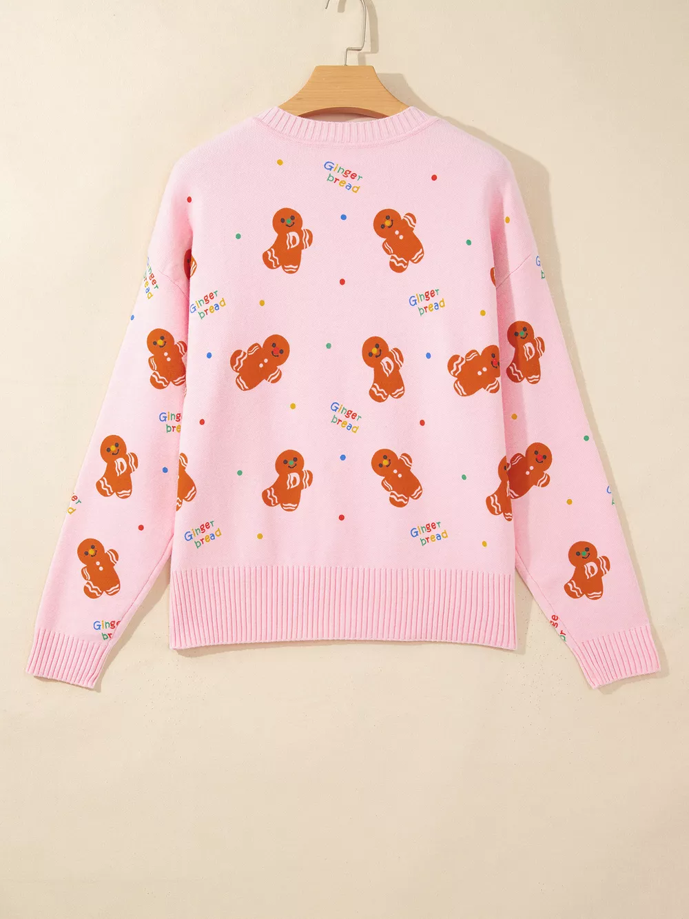 Gingerbread Pattern Long Sleeve Round Neck Sweater, image 4