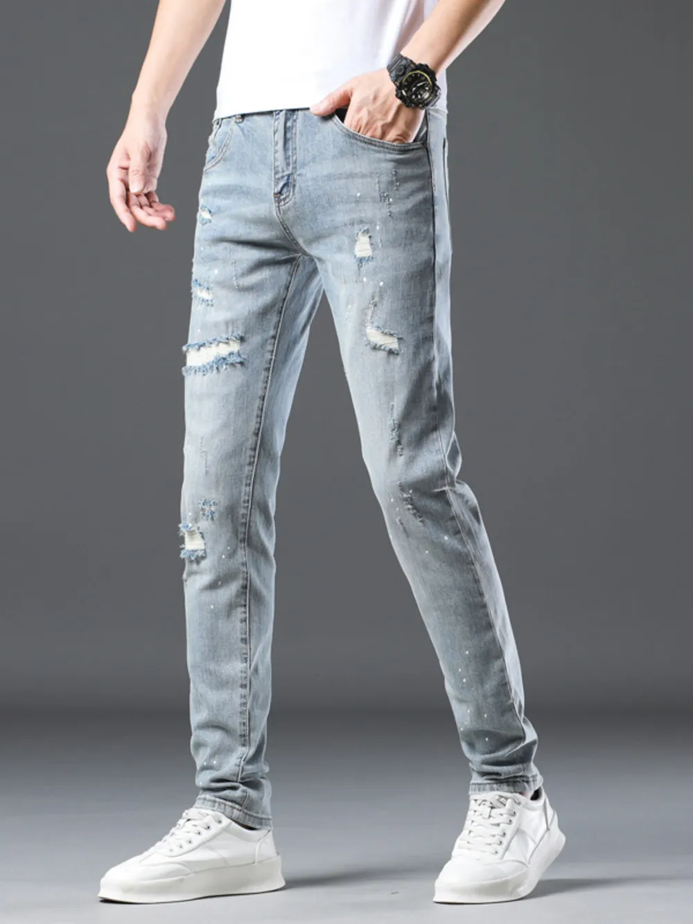 Men's Distressed Slim Fit Jeans, image 5