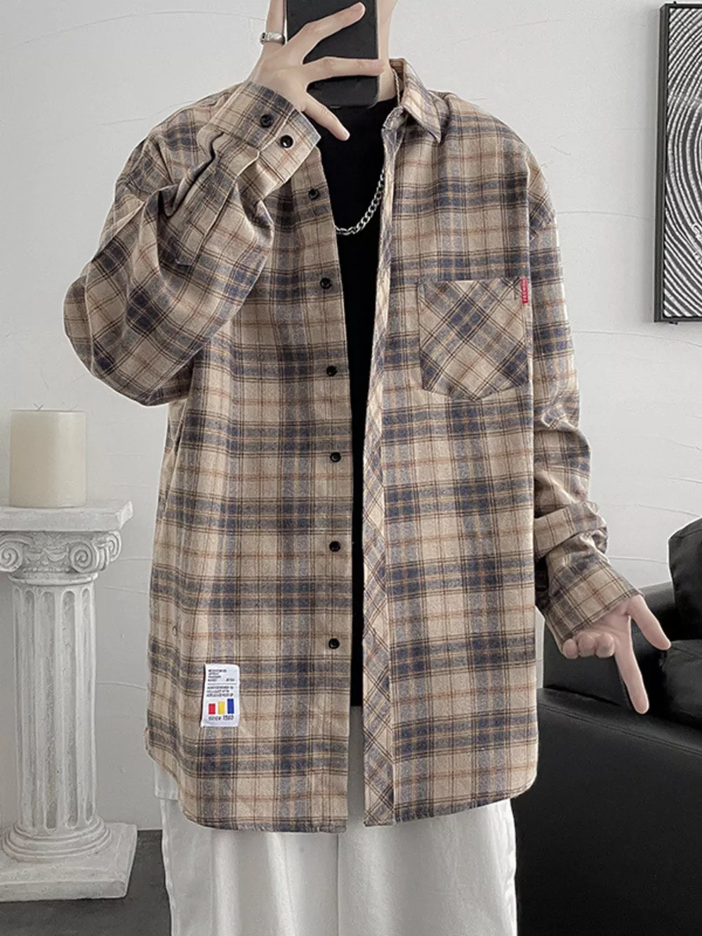 Men's Plus Size Plaid Button Up Shirt, image 3