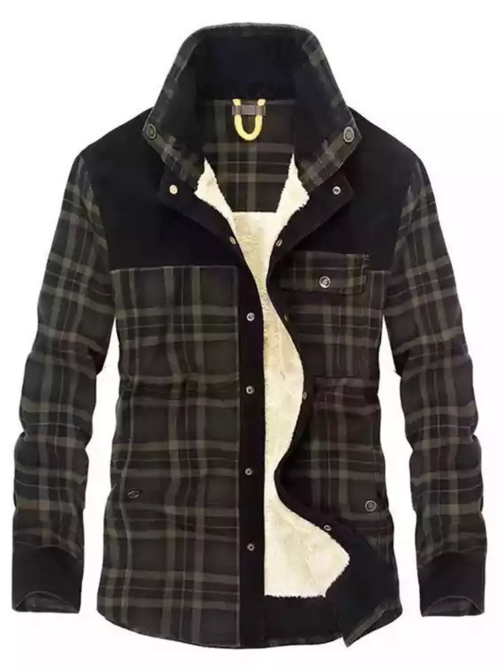 Men's Full Size Plaid Fleece Lined Snap Down Jacket Plus Size, image 7