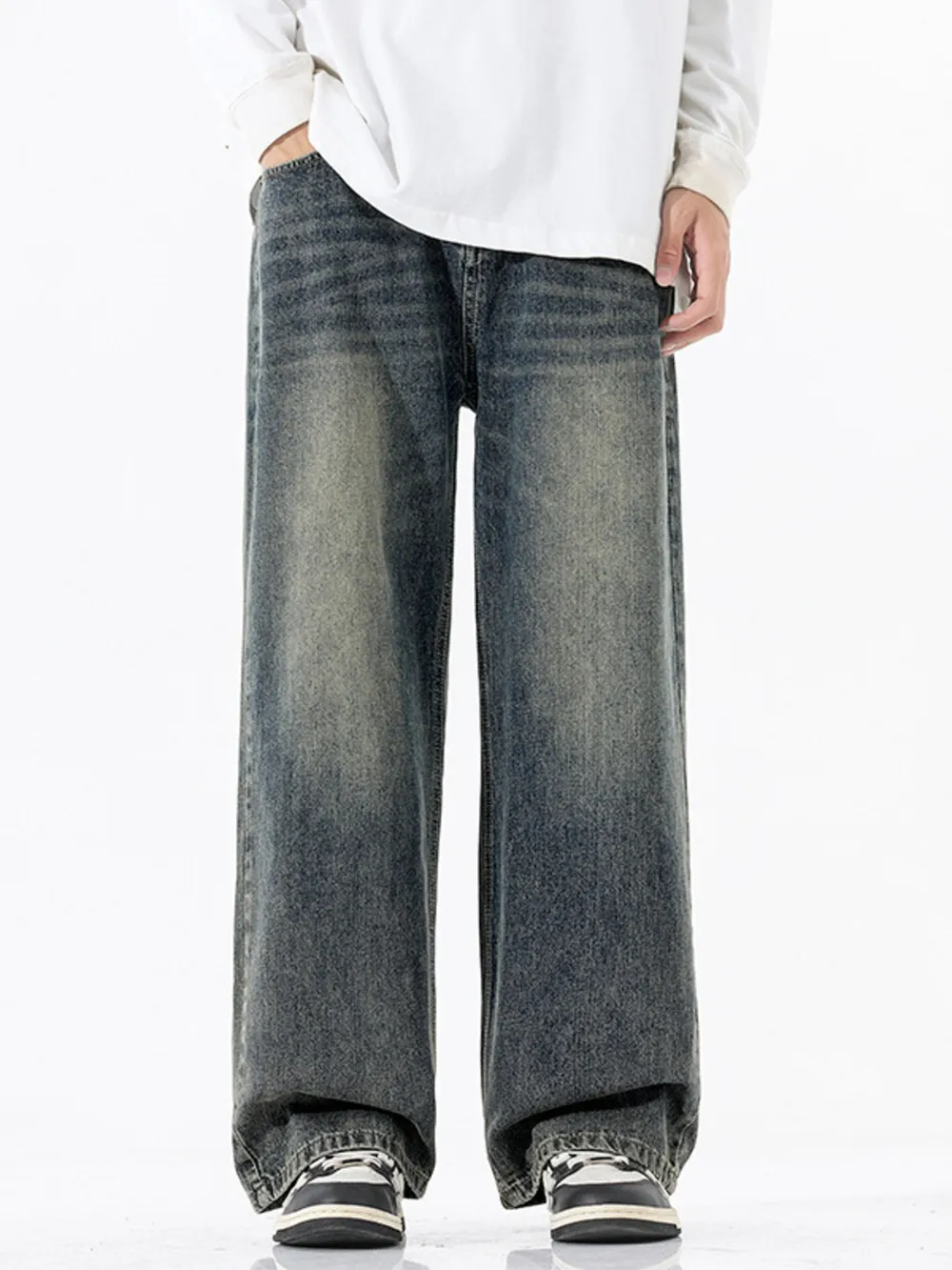 Men's Full Size Vintage Wash Wide Leg Jeans Plus Size, image 6