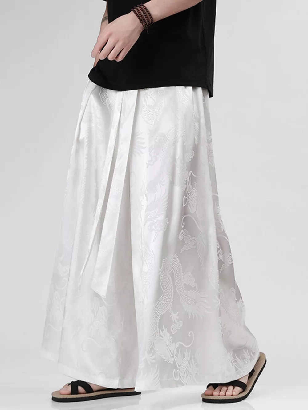 Men's Plus Size Dragon Pattern Wide Leg Pants, image 3