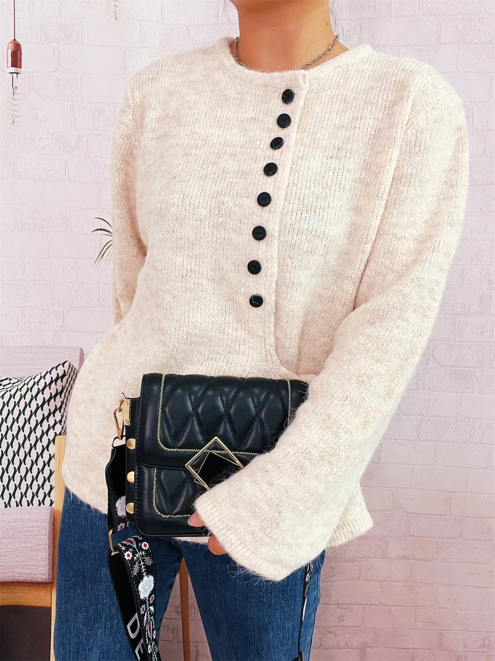 Button-Front Side-Tie Sweater, image 4
