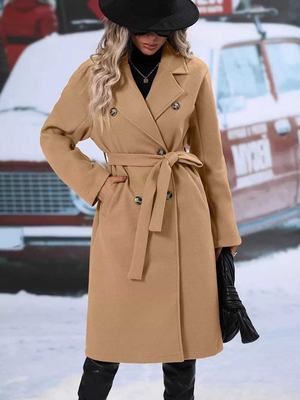 Double-Breasted Lapel Collar Overcoat, image 8