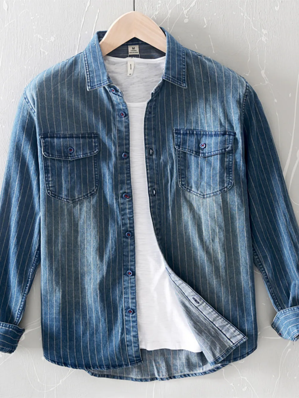 Men's Plus Size Button Up Long Sleeve Denim Shirt, image 2