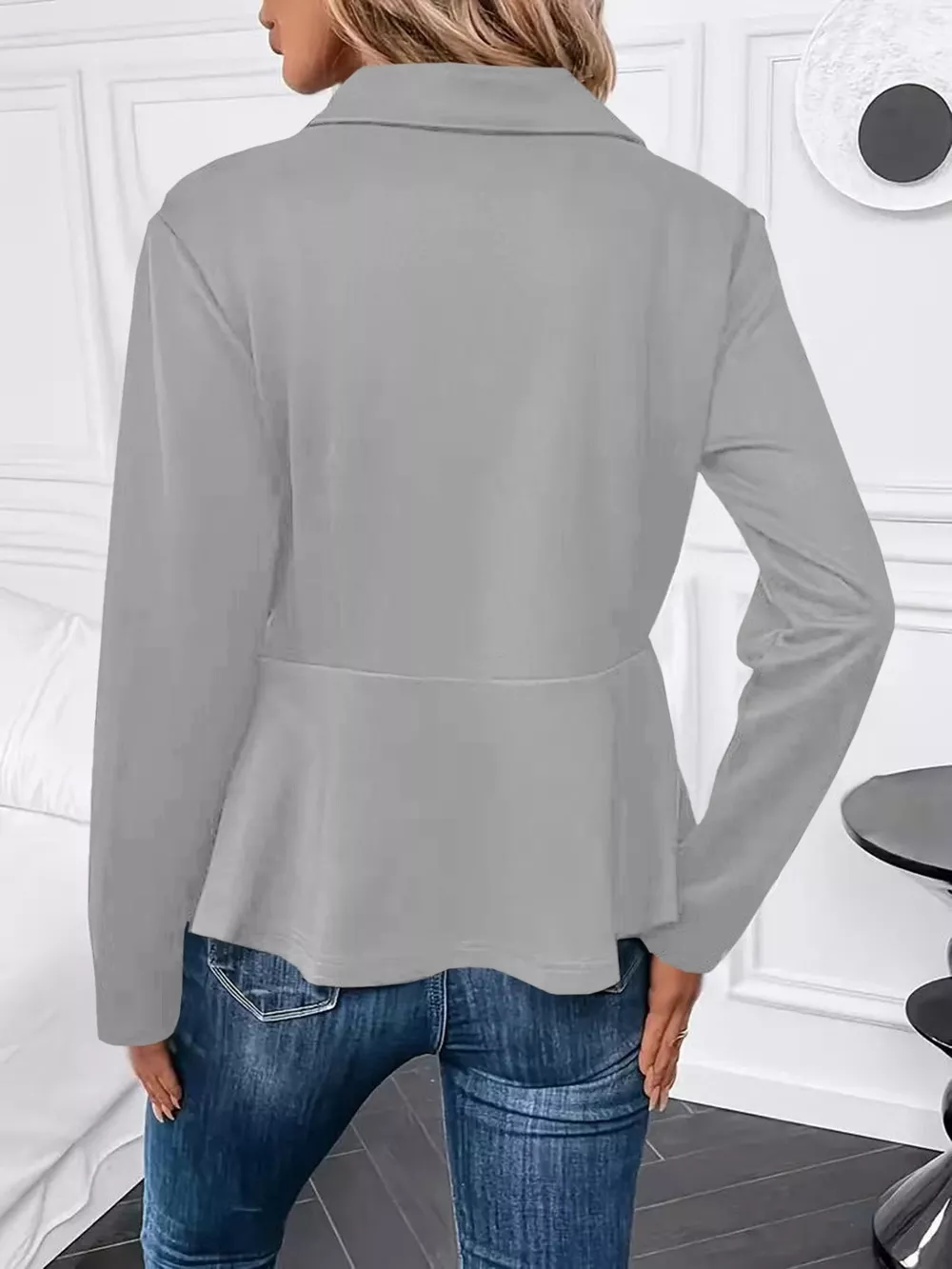 Pearl Embellished Zip-Up Peplum Outerwear, image 11