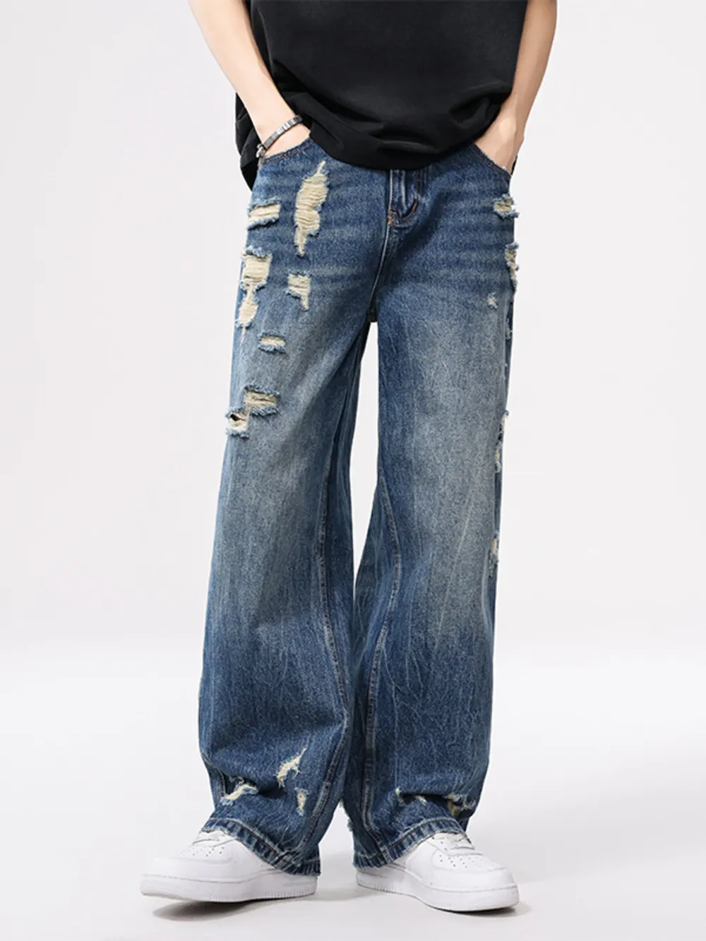 Men's Distressed Wide Leg Jeans