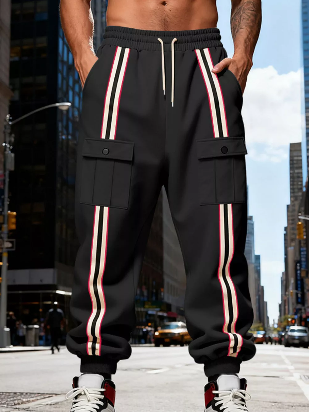 Men's Full Size Casual Striped Cargo Joggers Plus Size, image 2