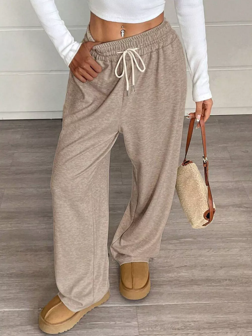 High-Waisted Wide-Leg Pants with Drawstring, image 4