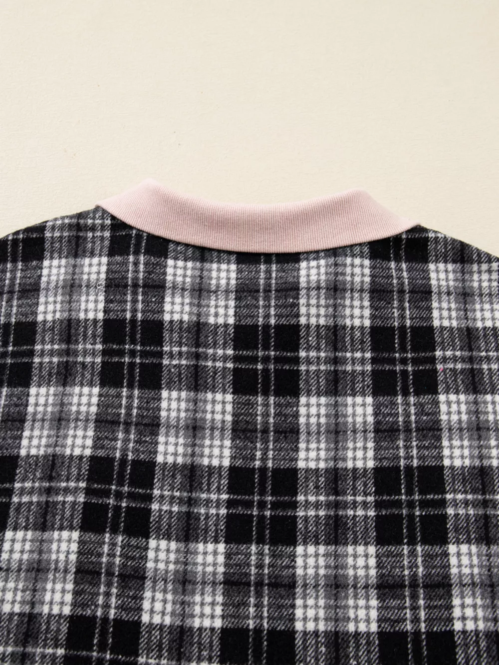 Plaid Polo Collar Zip up Contrast Trim Shift Long Sleeve Mini Dress, image 7
