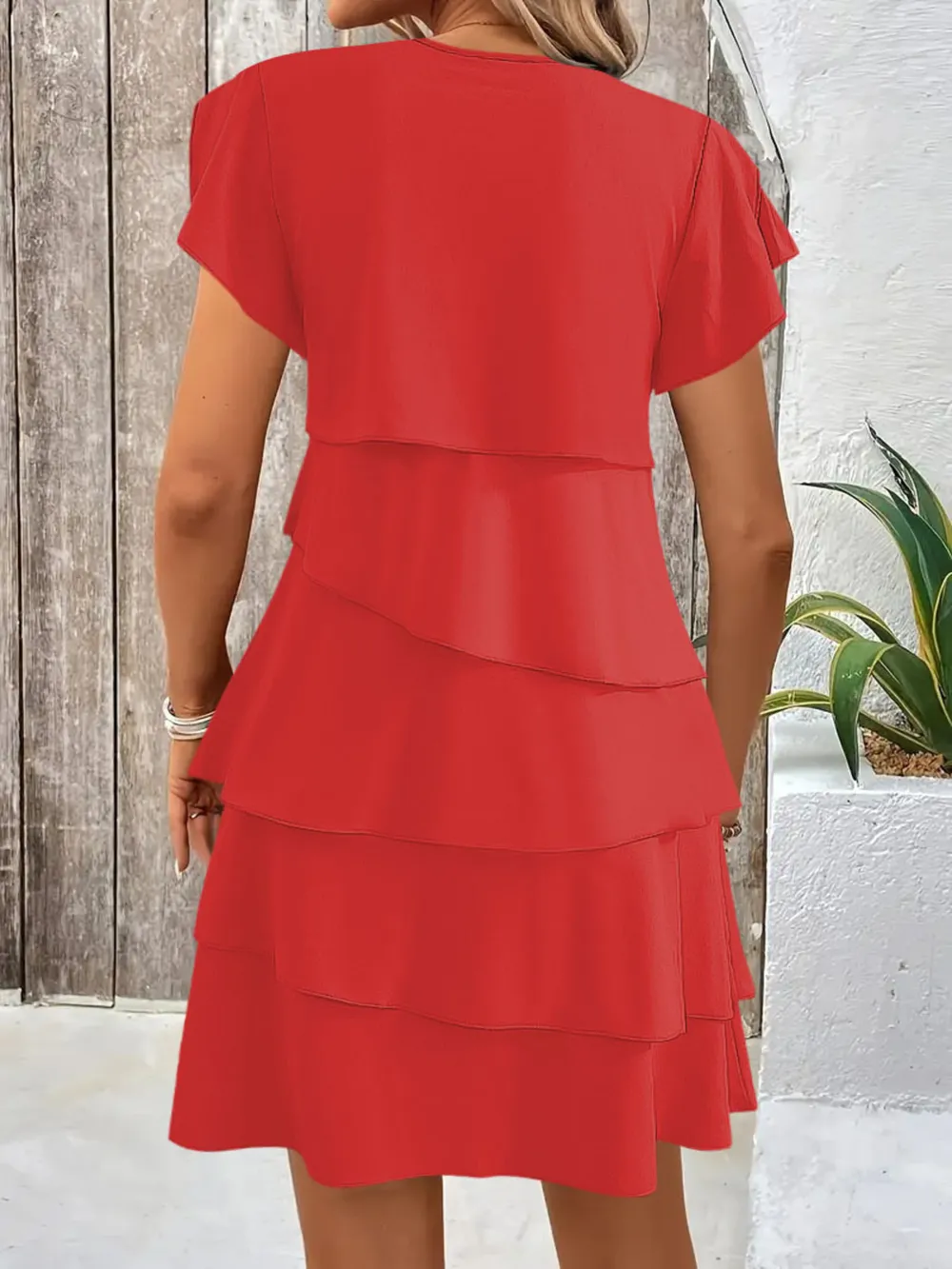 Casual Layered Round Neck Ruffled Sleeve Dress, image 11