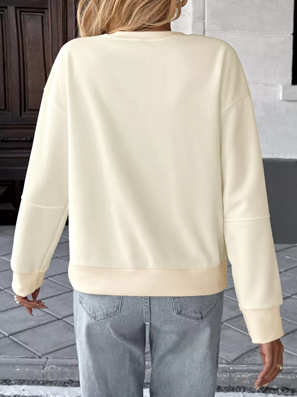 Bow Round Neck Dropped Shoulder Sweatshirt, image 7