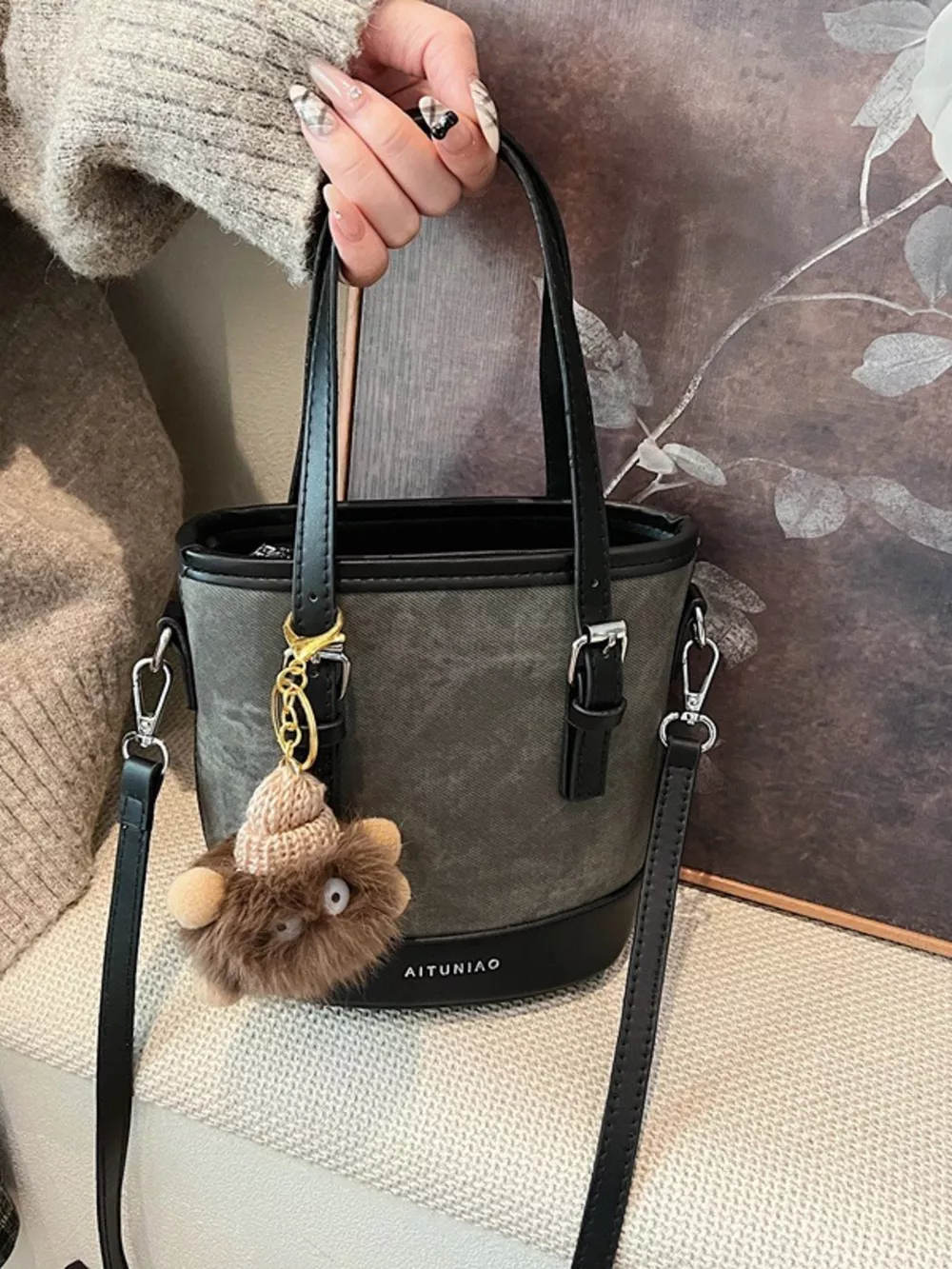 Two-Tone Bucket Crossbody Bag, image 9