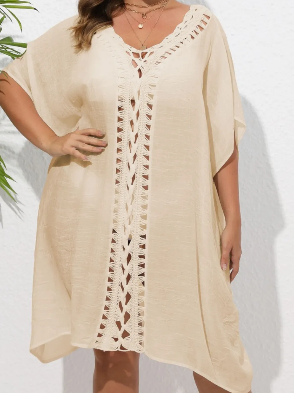 Crochet Trim V-Neck Beach Cover Up Dress, image 10