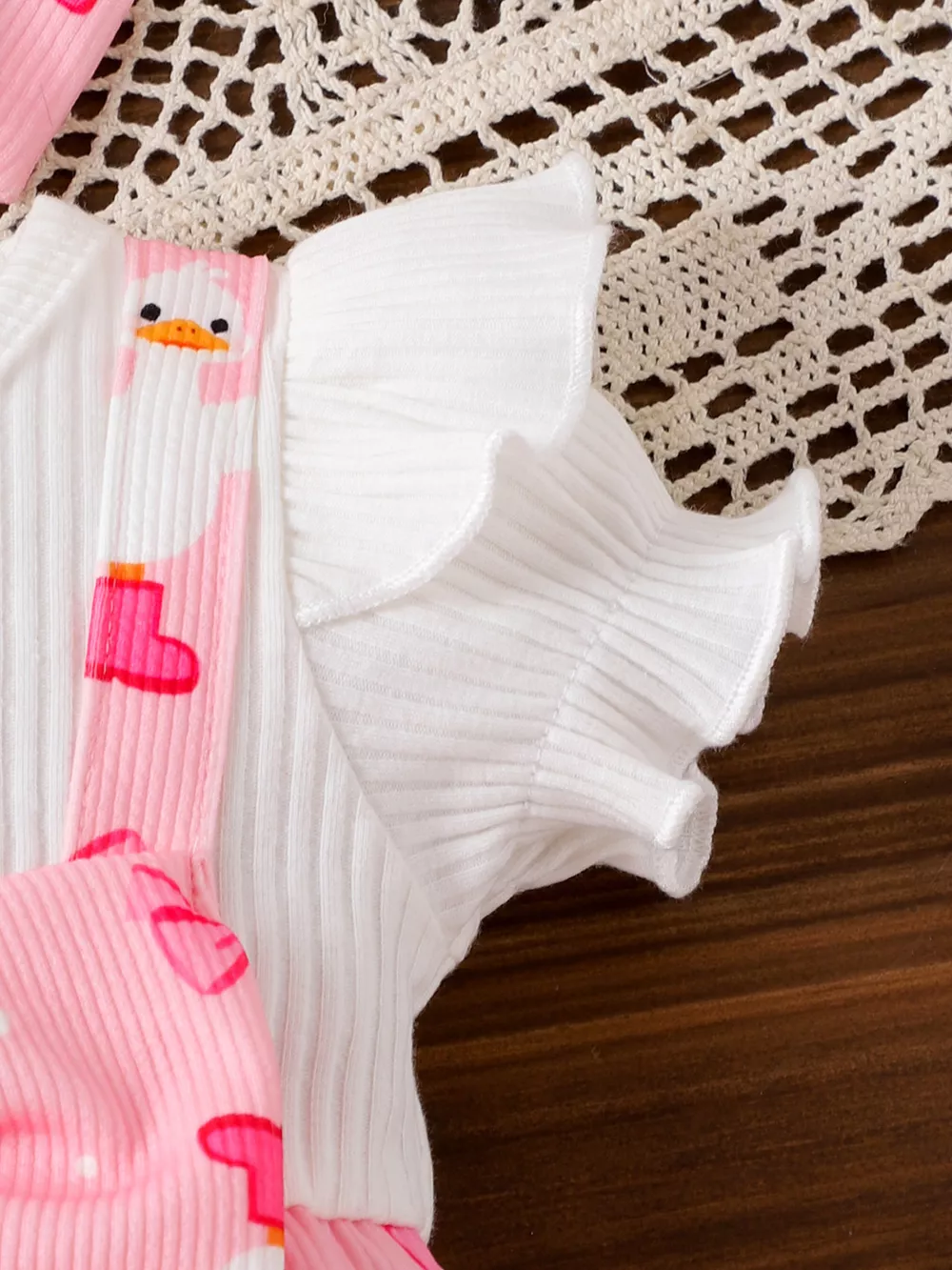 Children's Bow Duck Print Romper with Headband, image 6