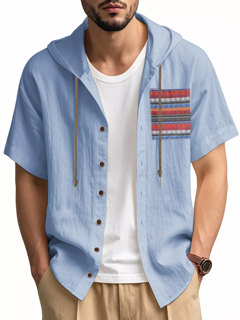 Men's Full Size Casual Hooded Short Sleeve Shirt Plus Size, image 7