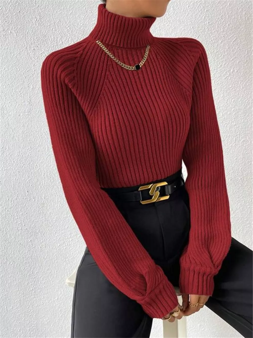 Ribbed Knit Turtleneck Sweater, image 5